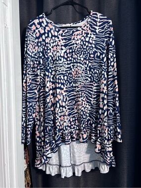 Printed Navy & Pink Long-Sleeve Tunic